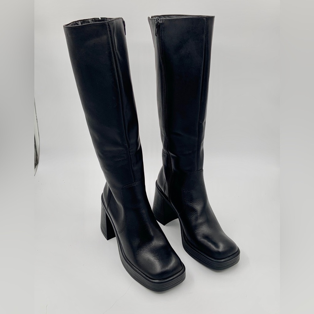 NWT Steve Madden Fanatik Black Tall Knee High Leather Boots Shoes